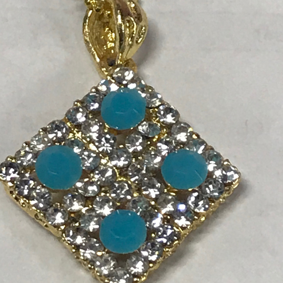 Boutique Vintage Gold Aqua Rhinestone Necklace - Picture 4 of 4